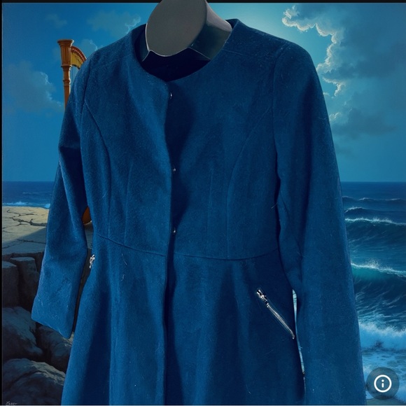 Kivenst Navy Blue Faux Wool Dress with Flared Hem and Pockets – Size S - Picture 3 of 9